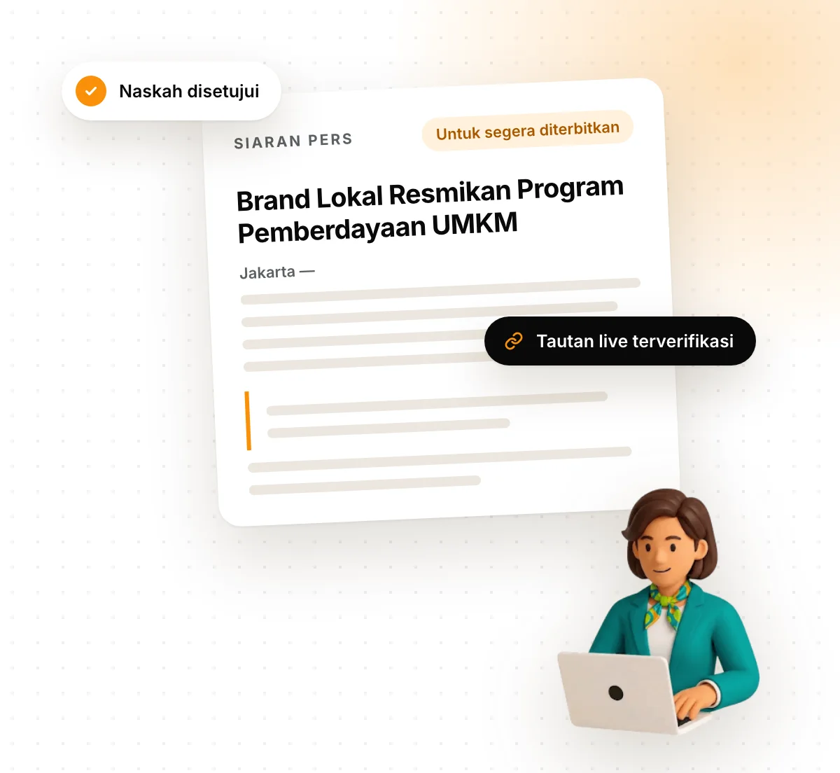 Ilustrasi naskah siaran pers yang disetujui dan tautan live terverifikasi